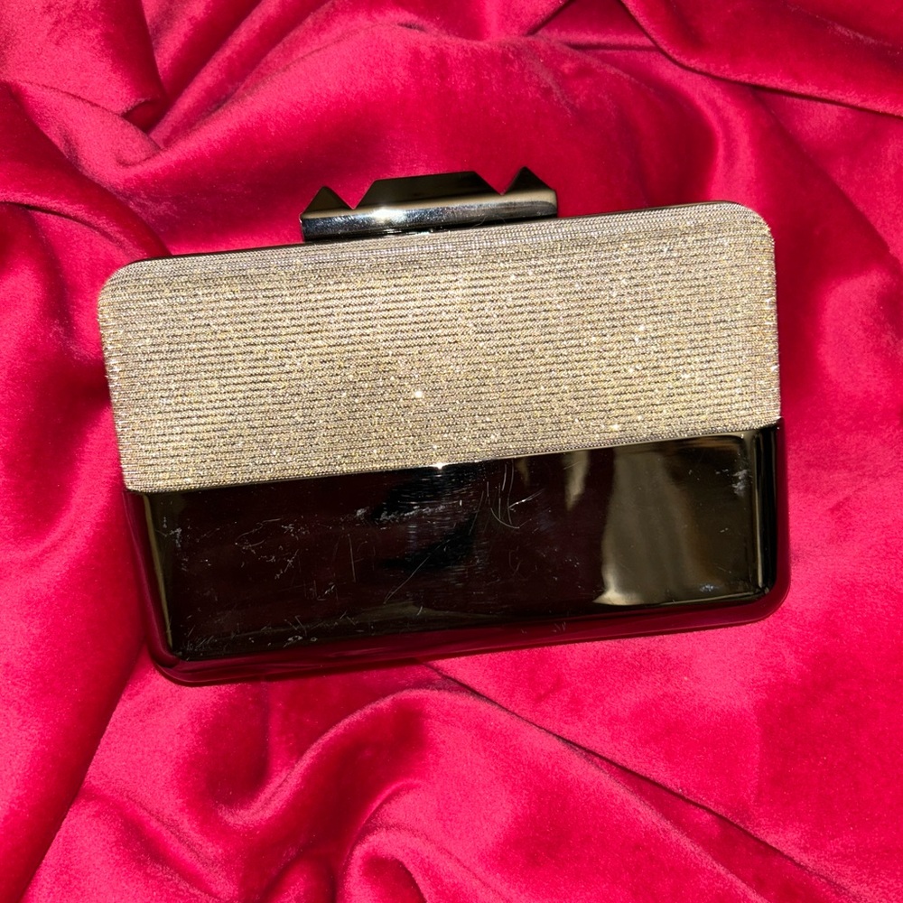 Kate Landry Gold Glitter Evening Clutch with Black Interior